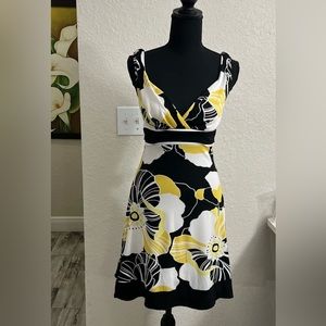 Jessica, white, black and Yellow floral print Dress Sleeveless